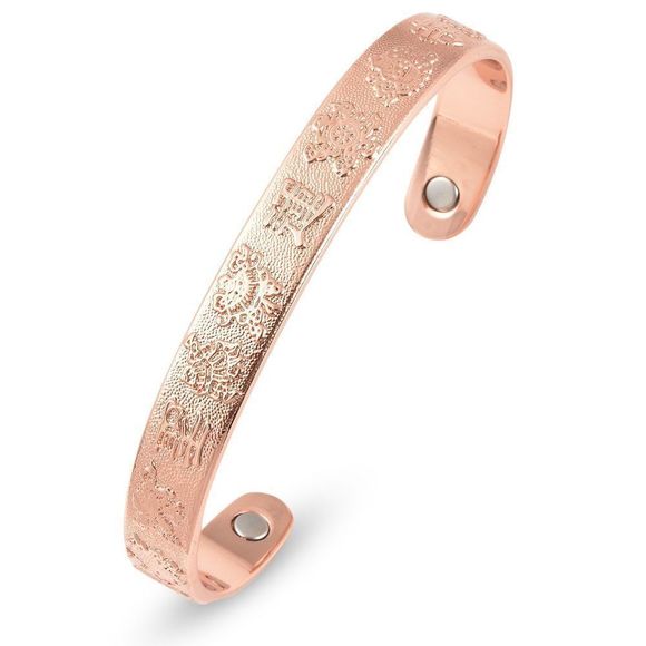 Chinese Symbol Pattern Adjustable Cuff Bracelet in Rosetone (6.50 In) - Picture 4 of 7